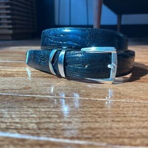 Black Genuine Ostrich Leather Belt with Silver Buckle